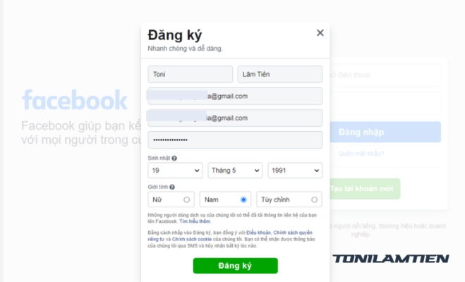 Cách Tạo Tài Khoản Facebook Cá Nhân Để Xây Dựng Thương Hiệu Và Bán Hàng 17 Điền thông tin đăng kí tài khoản