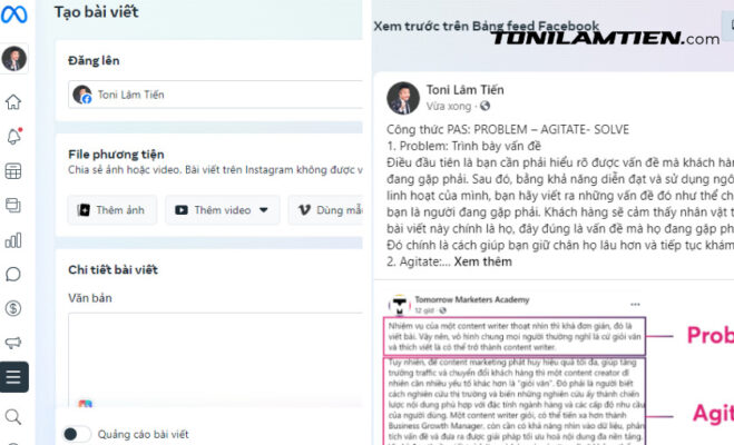 Nội dung bài viết và hình ảnh hiển thị trên giao diện studio sáng tạo